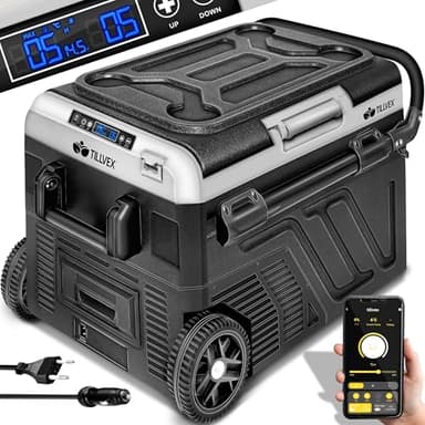 tillvex® Frigorifero Compressore Elettrico 40 Litri | Frigo Congelatore Elettrico con Controllo WIFI-APP, Porta USB, 12/24 V 230V | Frigorifero fino a -20 °C per Auto, Camion, Barca, Camper, Camping