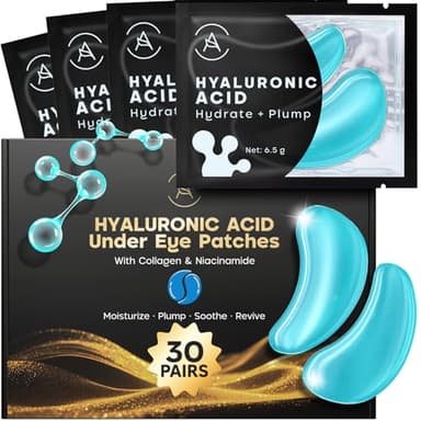 AURAE Patch Occhi con Acido Ialuronico (30 paia) – Patch Occhiaie e Borse, Niacinamide, Idratazione Intensa, Effetto Rimpolpante, Effetto Rinfrescante