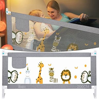 HILEYOLLA Sponde Letto Bambini 200CM, Sbarra Letto Bambini Può Sollevamento Verticale Sponda Letto anti Caduta (1 Lato)