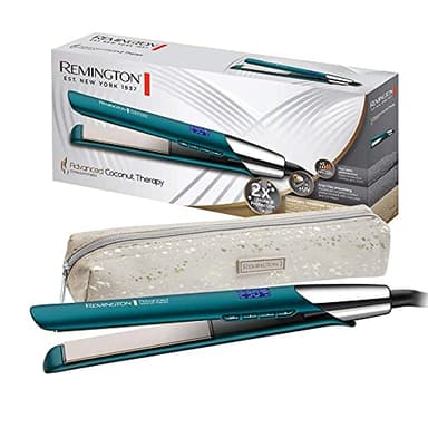 Remington Piastra per Capelli - Rivestimento in ceramica di alta qualità arricchito con cocco e filtro UV - Sensore integrato, Display LCD, Advanced Coconut Therapy piastra per capelli S8648