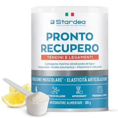 STARDEA PRONTO RECUPERO TENDINI E LEGAMENTI | Collagene Per Articolazioni, 10 g Collagene Marino di tipo 1, muscoli e articolazioni, Acido Ialuronico, Magnesio, Vitamina C, POLVERE