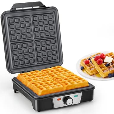 VINATO Waffle Maker, Macchina Waffle per 4 Waffel, 1200W Calore Rapido e Stabile, Piastra Waffle con Rivestimento Antiaderente Delle Piastre Riscaldanti, Regolazione Continua Della Temperatura