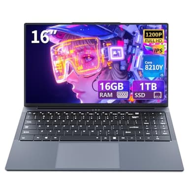 16" Portatile PC Core i5-8210Y, Notebook 16 GB RAM SSD 1 TB, Laptop con display 1920x1200 FHD, Win11 Pro, RJ45, Type-C, USB 3.0, Wi-Fi, BT5.0, tastiera digitale retroilluminata Computer portatile