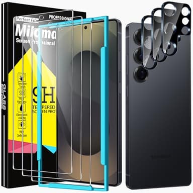 Milomdoi 3 Pezzi Vetro Temperato per Samsung Galaxy S25 Ultra Pellicola Protettiva Accessori con 3 Pezzi Cover Protezione Pellicola Fotocamera, Anti Graffio, Durezza 9H, Custodia Friendly