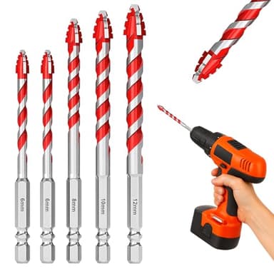 Set Da 5 Pezzi Punte Trapano 6/6/8/10/12 Mm Punte Da Trapano Punta Professionale in Carburo Di Tungsteno per Piastrelle Ceramica Vetro Plastica Granito Marmo