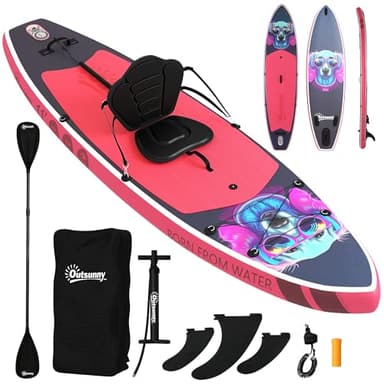 Outsunny Tavola Sup Gonfiabile Adulti, 335 cm Extra-Lunga Stand Up Paddle Board con Sedile, Pagaia Convertibile, Ponte Antiscivolo, Zaino, Pompa, 3 Pinne, Custodia Telefono Impermeabile, Carico 180kg