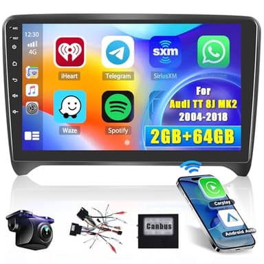 Hikity 2+64GB Android 15 Autoradio per Audi TT 8J MK2 2004-2018 Radio CarPlay Android Auto 9 Pollici Touchscreen Auto Radio WiFi GPS FM RDS Telecamera Posteriore