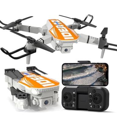 LE-IDEA Pieghevole Mini Drone con Fotocamera 1080P, IDEA12 Drones con Posizionamento Flusso Ottico Traiettoria di Volo Modalità Senza Testa, RC Quadcopter Drone per Principianti Adulti, Arancione