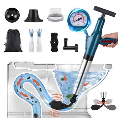 YUCHENGTECH Pompa Stura Scarichi a Pressione Stura WC a Pressione Sturalavandini a Pressione Sturatubi ad Aria Compressa 4 in 1 Stura WC per Disintasare WC/Lavello/Vasca/Scarico a Pavimento