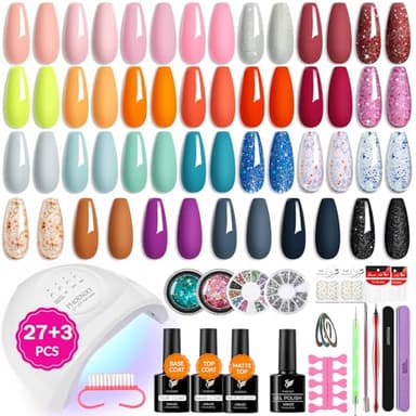 Phoenixy Kit Smalto Semipermanente Unghie, 47 Pz Kit Unghie Gel Completo con 48W Lampada Unghie, 27 Colori Smalti Semipermanenti per Unghie per Inverno e Primavera per Principianti