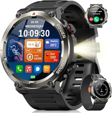 Blackview Smartwatch Uomo, Orologio Intelligente Fitness con Chiamate Bluetooth,1.45" Militari Smart Watch Tracker 100+ Modalità Sportive per Cardiofrequenzimetro,SpO2, Torcia,Bussola per Android iOS
