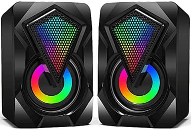 NJSJ PC Altoparlanti, Mini Casse PC 2.0, USB Altoparlanti Aux 3,5 mm, Stereo Casse Per Pc Fisso, Altoparlante Per Computer, Portatile, Tavolo con Luce RGB LED Colorata, Nero