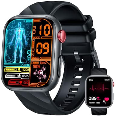 Smartwatch Uomo Temperatura Orologio con ECG: 1.97"AMOLED Smart Watch 5.3 Bluetooth Chiamate Sport Fitness Tracker con 24H PPG HRV BMI Pressione Sanguigna SpO2 Acido Uric Sonno Monitor per Android iOS