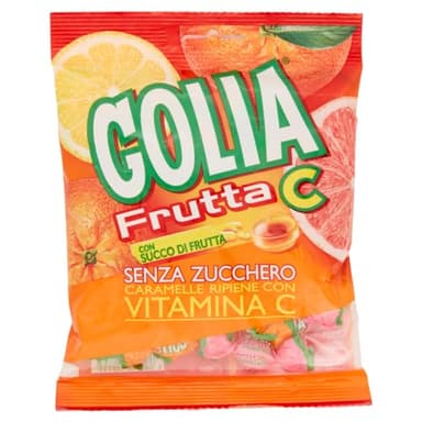 Golia Frutta C, Caramelle Dure Ripiene, Gusto Agrumi con Vitamina C, con Succo di Frutta, Senza Zucchero, Confenzione da 90g