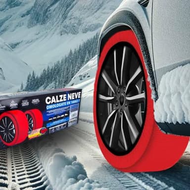 CARALL Calze da Neve per Auto, Omologate EN 16662-1 2020, Montaggio Facile in 2 Minuti, 6 Misure Disponibili (XL), Rosso