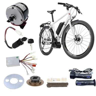 Kit Conversione Bici Elettrica, 9 Pezzi Kit di Conversione per Bicicletta ad Alta Velocità, 24V 250W Guarnitura Motore Spazzolato con Controller con Impugnatura dell'acceleratore per Bici