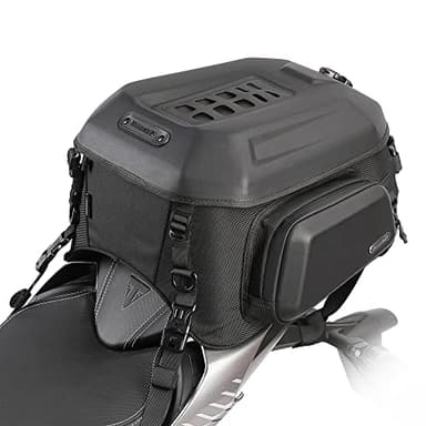 Rhinowalk Borsa da viaggio per moto, espandibile, 35 l, impermeabile per tutte le condizioni atmosferiche/portabagagli/portapacchi con cinghie Sissy Bar, nero opaco