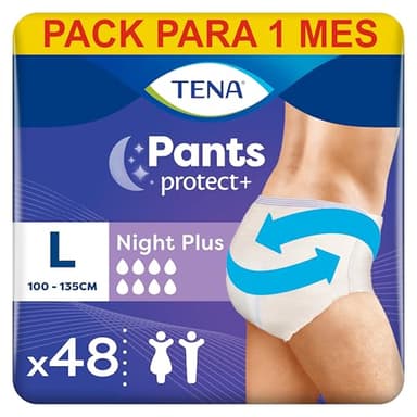 TENA Pants Plus Night, Taglia Large (L), Pacco Scorta Mensile - Mutandine Assorbenti, Elasticizzate e Monouso, per Perdite Urinarie, Unisex, Discrete e Confortevoli, 4 confezioni x 12 pezzi