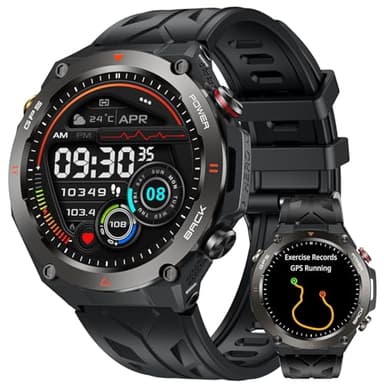 Orologio Smartwatch Uomo con GPS Sport: 1,45" Rotondo Orolog Intelligente con Chiamate Bluetooth Risposta Fitness Tracker 1ATM Impermeabile Monitoraggio Sonno 650mAH Batteria Compatibile iOS Android