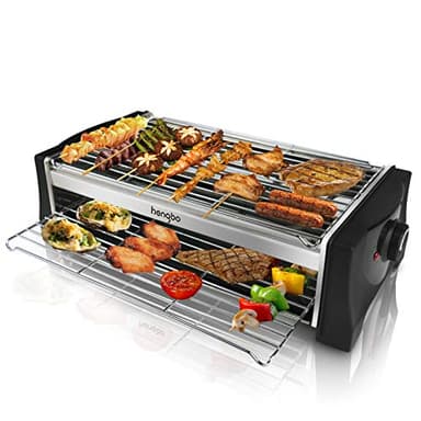 HengBO Griglia Elettrica Griglie Elettriche Bistecchiera, BBQ Senza Fumo, Elettrico Doppio Strato con Vassoio Raccogli Olio per Party Riunione di Famiglia in Balcone e Giardino - 2000W