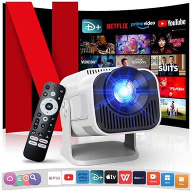 [Netflix Ufficiale/Dolby Audio] 4K Proiettore con Wifi e Bluetooth, 1080P Nativo Mini Proiettore Portatile, One-click Use Netflix/YouTube/PrimeVideo/D+ integrato, Smart Home Outdoor Proiettore, Bianco