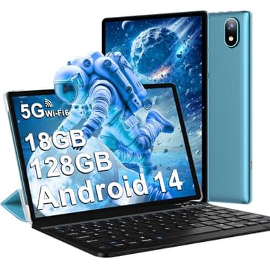 DMOAO Tablet 10 Pollici Android 14 con 18 GB RAM + 128 GB ROM(TF 1TB), FHD Tablet con 5G Wi-Fi 6, Widevine L1, Octa-Core, USB-C, BT 5.0, 6000 mAh, Tastiera + Mouse + Custodia, Blu