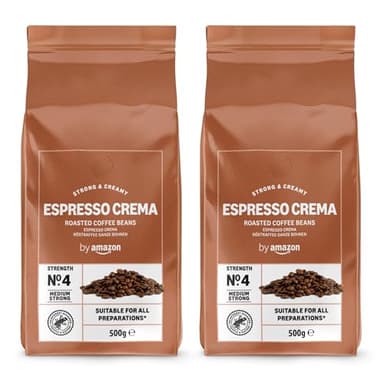 by Amazon Espresso Crema in chicchi, tostatura chiara, 1kg, 2 Confezioni da 500g - Certificato Rainforest Alliance, Caffè in grani