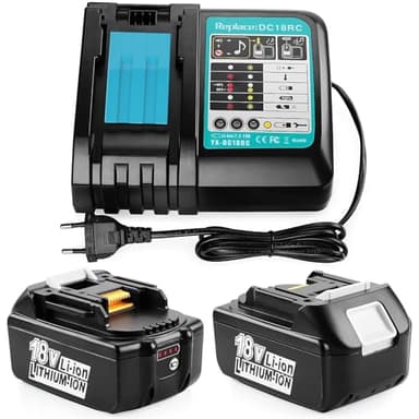 Energup 2 Pezzi 18V 5.0Ah Batteria con Caricabatterie per Makita Batteria 18V BL1815 BL1820 BL1830 BL1840 BL1850 BL1850B DC18RA DC18RC DC18RD