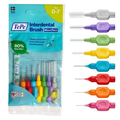 Scovolino TePe, Original, Confezione mista, colori assortiti, 0.4-1.3mm/ISO 0-7, 8pz, rimozione placca, pulizia interdentale per spazi da stretti a larghi