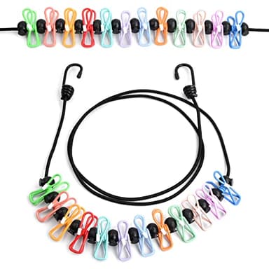 Laughhe Filo Stendibiancheria da Esterno, Stendino da Campeggio Portatile, Corda da Bucato Retrattile Regolabile con 12 Clip e 13 Fibbie di Posizionamento per Viaggi