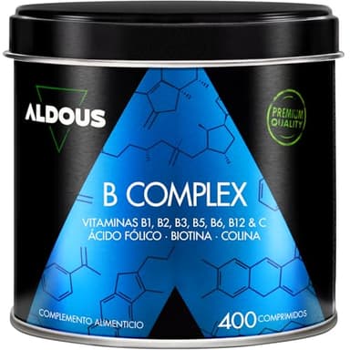 Vitamina B Complex Alto Dosaggio + Vitamina C - 400 Compresse Vegan - Multivitaminico - Vitamina B12, B1, B3, B4, B5, B6, Acido Folico, Biotina, Colina - Integratori Stanchezza - Vitamine B - ALDOUS