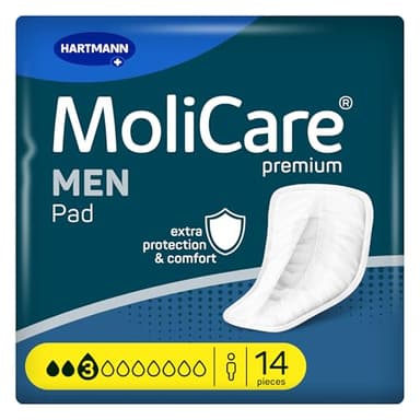 MoliCare MEN Pad 3 gocce Assorbenti Discreti per Incontinenza per Uomo, Protezione per Perdite Leggere, Sensazione di Asciutto Immediata, Protezione Avanzata della Pelle, Forma di Tasca, 14 Pezzi
