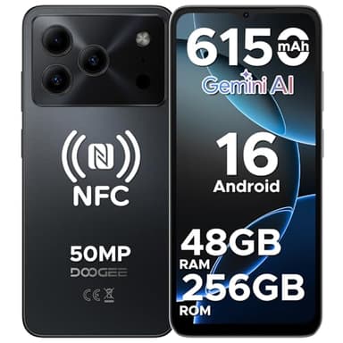 DOOGEE Note 56 Plus Android 16 Smartphone, 48GB+256GB/TF 2TB Telefono Cellulare, 50MP+8MP, 6150mAh Cellulari, 6.56" 90Hz Octa-Core Telefoni, Fingerprint/Face ID/4G Dual SIM/Widevine L1/NFC - Nero