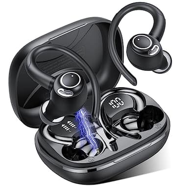 Cuffie Bluetooth Sport, Auricolari 5.4 con Mic Stereo, Cuffie Wireless con Ricarica Rapida USB-C, Cuffiette Doppio Display LED, IP7 Impermeabili Auricolare, 48H, Cuffie Senza Fili Corsa Running, Nero