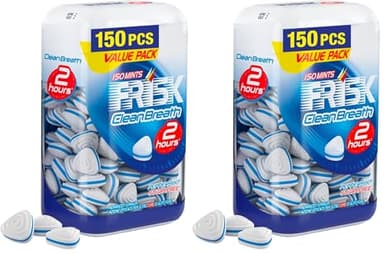 Frisk Clean Breath, Caramelle Dure Gusto Peppermint, Senza Zucchero, Due Ore di Freschezza, Microcompresse con Zinco, con Edulcoranti, 150 caramelle, Confezione da 2
