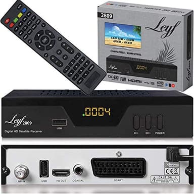 hd-line Leyf 2809 - Ricevitore digitale Satellite (HDTV, DVB-S/S2, HDMI, SCART, 2 porte USB 2.0, Full HD 1080p) [Pre-programmato per Astra Hotbird Türksat] Solo per i canali tedeschi