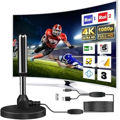 Antenna Tv Interna Amplificata Potente, 2026 Nuova Antenna Tv Interna, 500 Chilometri Di Ricezione A Lungo Raggio Con 360 Gradi Di Spazio Morto