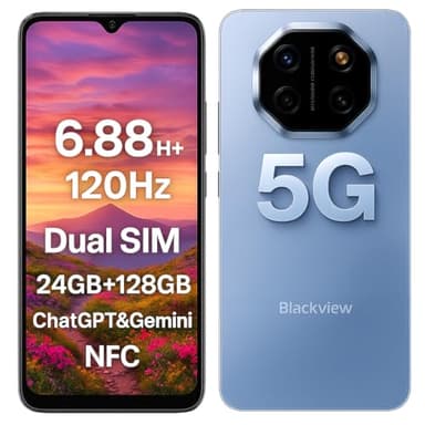 Blackview Shark 6 5G Smartphone con IA, 24GB+128GB, Display 6.88" HD+ 120Hz, 3 Assistenti IA Integrati, Doppia Fotocamera 16MP+8MP, Dual SIM Dual 5G Cellulare, Android 15 Sbloccato, GPS NFC, Blu