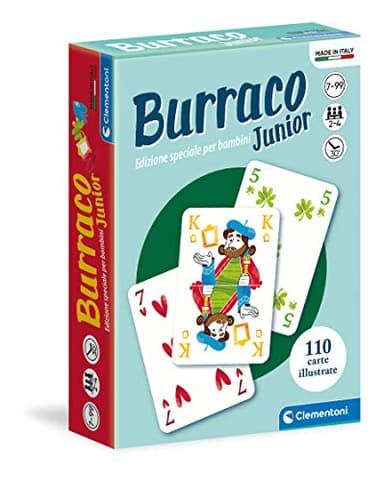 Clementoni - Burraco Junior, Mazzo di 110 Carte Illustrate, Gioco da Viaggio Divertente per Bambini 7+ Anni, 2-4 Giocatori, Idea Regalo, Made in Italy, Lingua Italiana, 16291