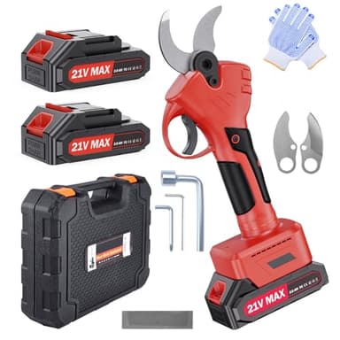 Forbici da Potatura a Batteria 40mm – Forbice Elettrica per Potatura con Motore Brushless 600W, 2×Batterie 21V 2000mAh e Lame SK5, Cesoia a Batteria per Giardino, Frutteto e Fattoria