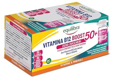 Equilibra Vitamina B12 Alto Dosata Uomo e Donna 50+, Integratore Zero Zuccheri, con Vitamine B1, B3 e B6, Zinco e Selenio, Gusto Frutti Rossi, Vegan, Senza Glutine, 15 Flaconcini Pronti da Bere