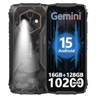 Ulefone RugKing 4 Pro Cellulare, 10200mAh Batteria AI Telefono Impermeabile 48MP+8MP 16GB+128GB/SD-2TB, Android 15 Octa-Core Rugged Smartphone 6.56" 120Hz/120LM Super Torcia/3-Slots/OTG/NFC/GPS Nero