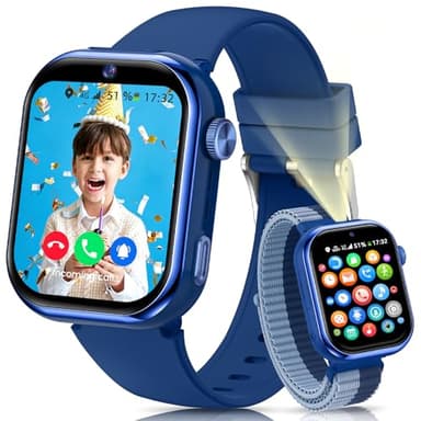 4G Smartwatch Bambini, Orologio Smartwatch Bambini con GPS, Doppia Fotocamera, Chiamate, Videochiamata, SOS, Modalità Scuola, Torcia, IP68, Contapassi per Ragazzi e Ragazze, Blu, Garanzia 3 Anni
