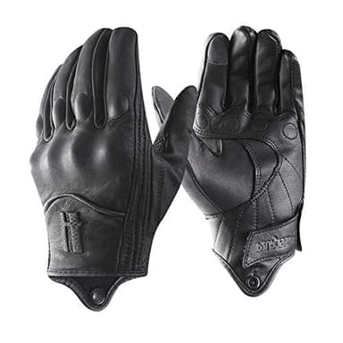 Harssidanzar Aggiornamento dei guanti da moto touchscreen in pelle di capra a dita intere da uomo GM028EU3,Nero,taglia M