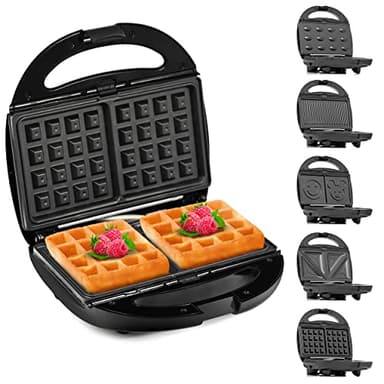 Lehmann Sandwichmaker 5 in 1 con diverse forme | Waffle, grill contatto, panini, panini, dolci | Include 5 set di piastre antiaderenti | 800 W