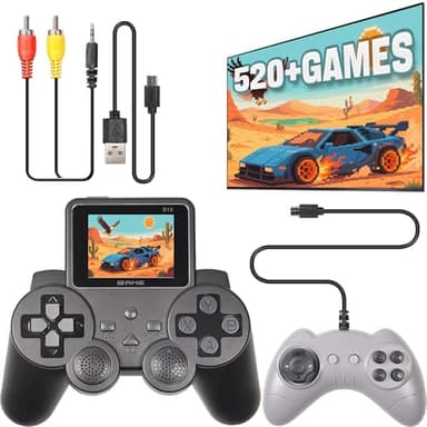 Arespark Console Video Retrò, Consolle da Gioco Palmare Retrò con 2 Gamepad, Console Retrò Portatile per Due Giocatori e Uscita TV, LCD da 3 Pollici Console Arcade con 520 Giochi Classici
