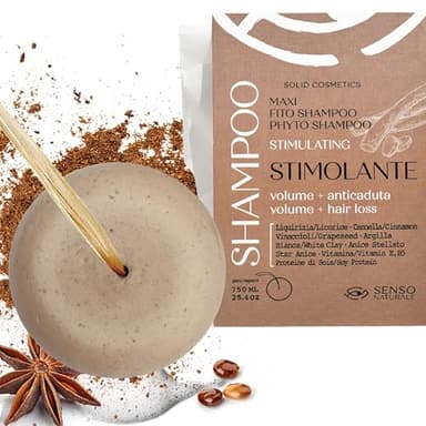 Senso Naturale Shampoo Solido Anticaduta Rinforzante Stimolante per Capelli Deboli, Stimola la Crescita dei Capelli, 100% Ecologico, Vegano, Bio, Naturale PH 4.5-5.5