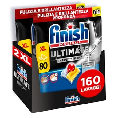 Finish Ultimate Infinity Shine Pastiglie Lavastoviglie, 160 Capsule Lavastoviglie al Limone, Pastiglie per Lavastoviglie contro lo Sporco e i Residui Incrostati