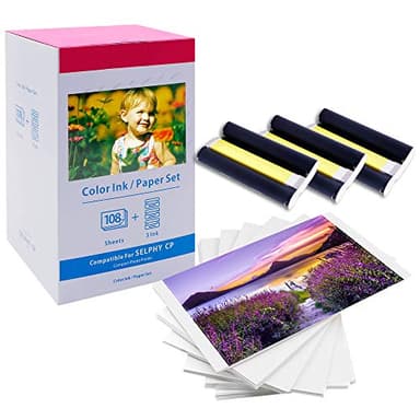 Ricambio Canon CP1500 KP-108IN Carta fotografica 3115B001(AA), Compatibile con Canon Selphy CP910 CP1000 CP1200 CP1300 CP1500, 3 cartucce d'inchiostro e 108 carta fotografica,100 x 148mm