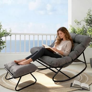 AlpineAura Sedia a Dondolo da Esterno Poltrona a Dondolo da Lettura con Poggiapiedi Poltrona Salotto con Cuscino Imbottito, Portata 150 kg, per Salotto Terrazza Camera